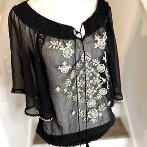 Sheer Embroidered Ruche Waisted Top